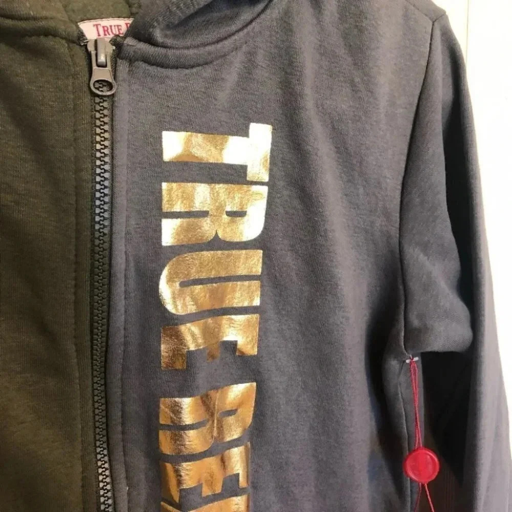 True Religion Boys Charcoal Color Block TR Zip-Up Hoodie Size M & L NWT - Picture 5 of 12